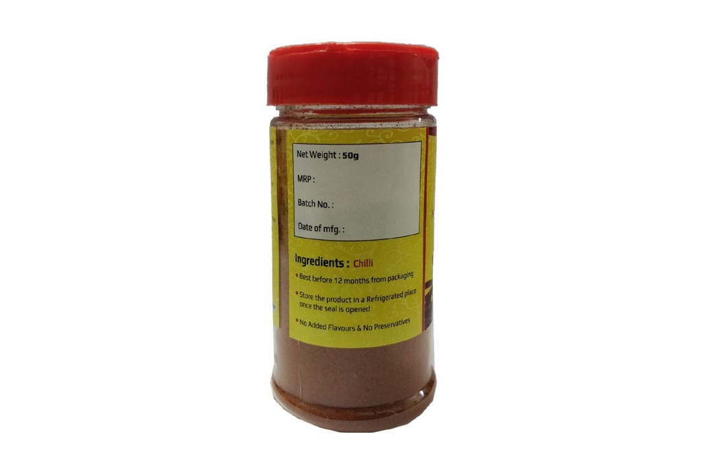 Mirchillion Hot Guntur Red Chilli Powder   Glass Jar  50 grams